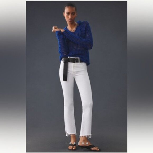 Mother Jeans The Insider Crop Step Fray Hem Bootcut Stretch White Denim 27 - Picture 1 of 11